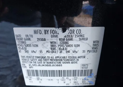 2011 Lincoln Mkx from USA, damaged, VIN 2LMDJ8JK0BBJ03885